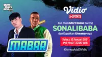 Main bareng GTA V bersama Sonalibaba, Selasa (12/1/2021) pukul 19.00 WIB dapat disaksikan melalui platform Vidio, laman Bola.com, dan Bola.net. (Dok. Vidio)