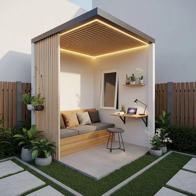 Desain Gazebo Minimalis Modern untuk Lahan Sempit Ukuran 2x2 Meter Model Multifungsi