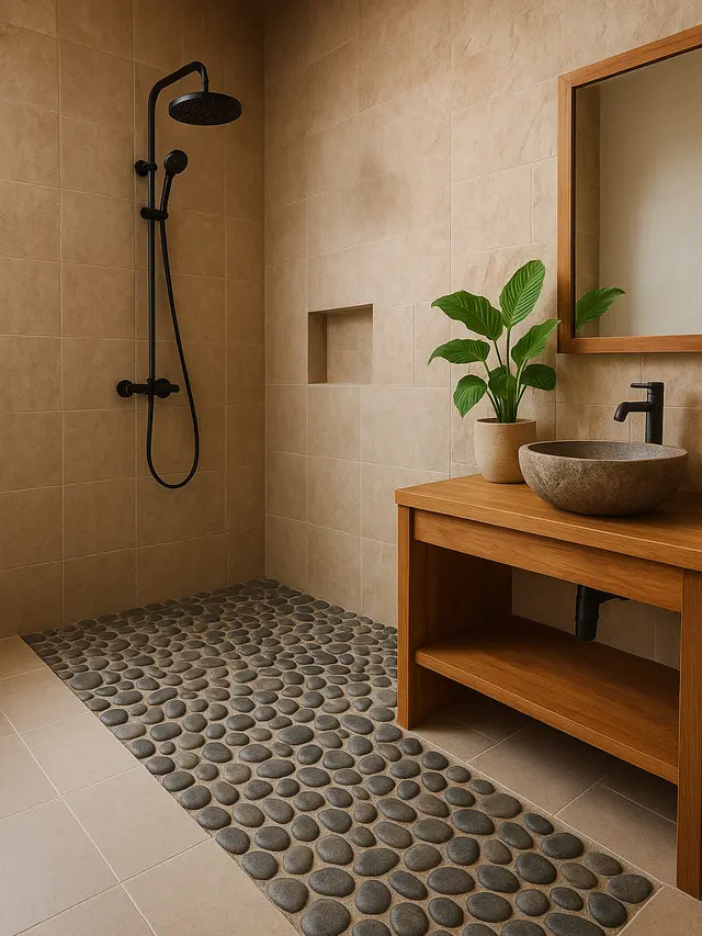 Inspirasi Kamar Mandi Lantai Batu Alam