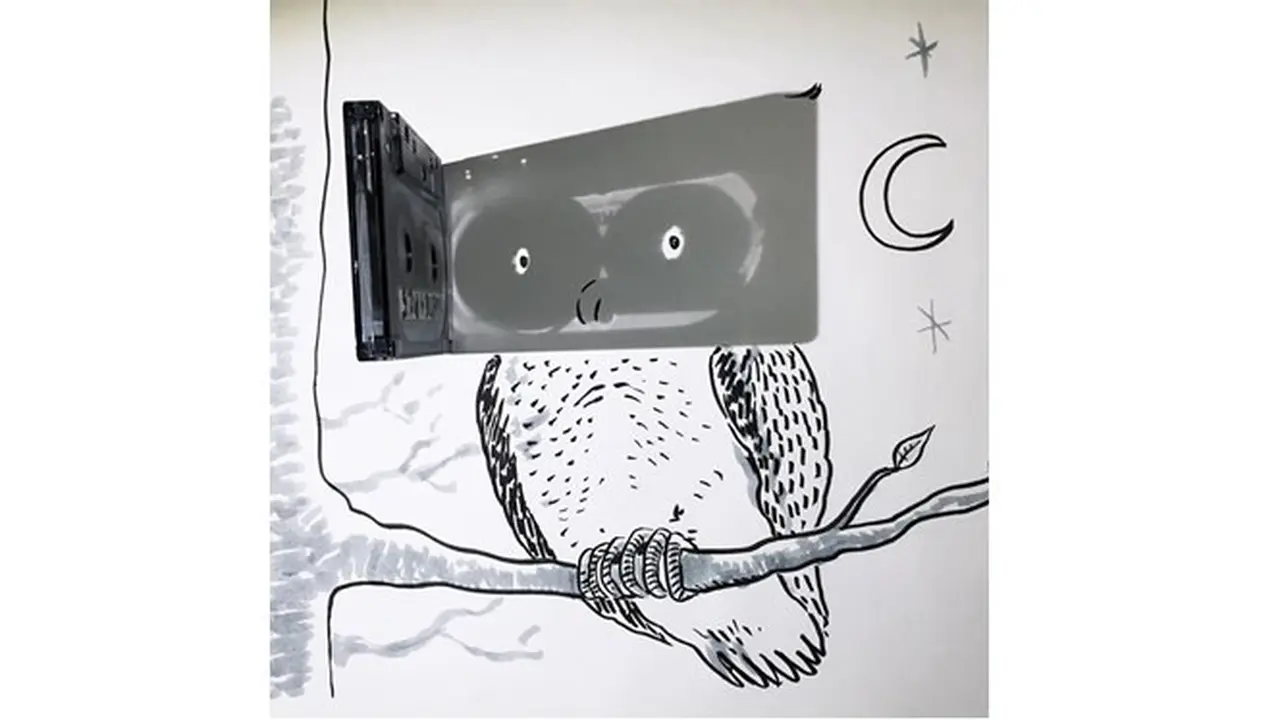 Bayangan dari kaset menghasilkan ilustrasi mata burung hantu.