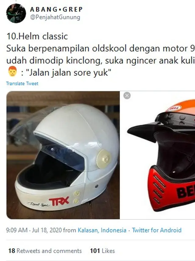 tipe cowok berdasarkan helmnya