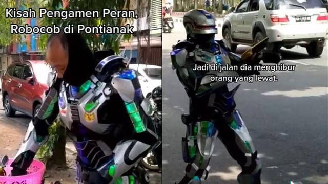 Pria Ini Ngamen Pakai Kostum Robocop Demi Nafkahi Keluarga, Kisahnya Bikin Haru