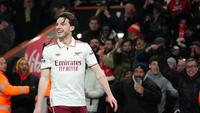 Declan Rice merayakan golnya di laga Bournemouth vs Arsenal di pekan ke-20 Liga Inggris 2025/2026 di Vitality Stadium, Minggu (04/01/2026) dini hari WIB. (AP Photo/Alastair Grant)