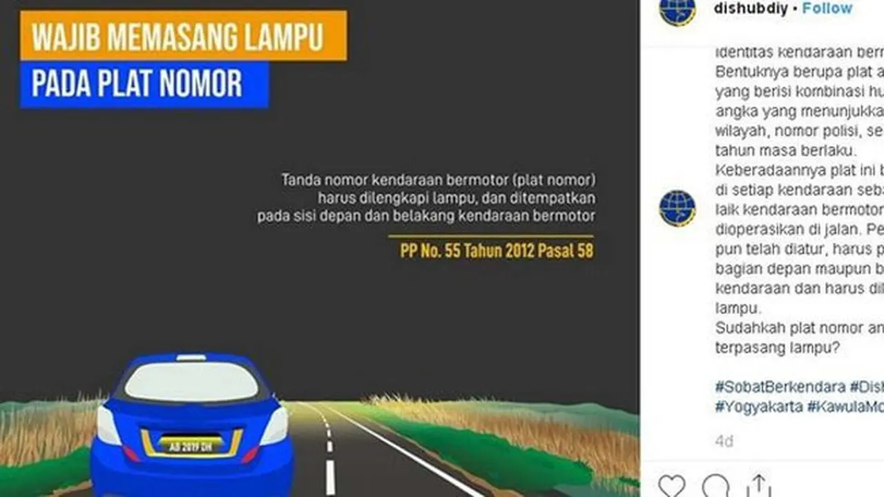 Pelat nomor wajib dilengkapi lampu