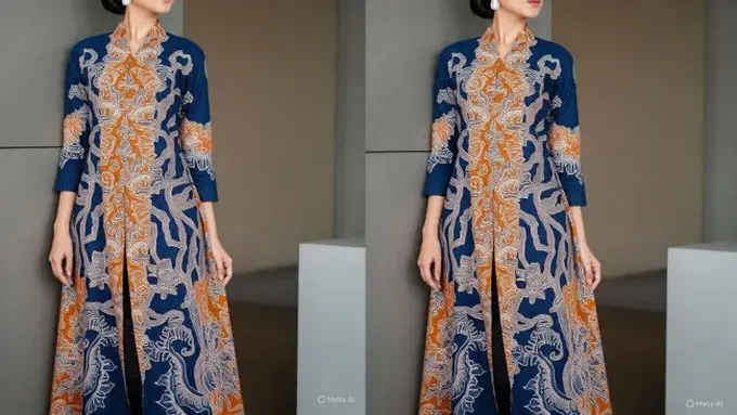 Ilustrasi Gamis Batik Kombinasi Lurik (Sumber: Meta AI)