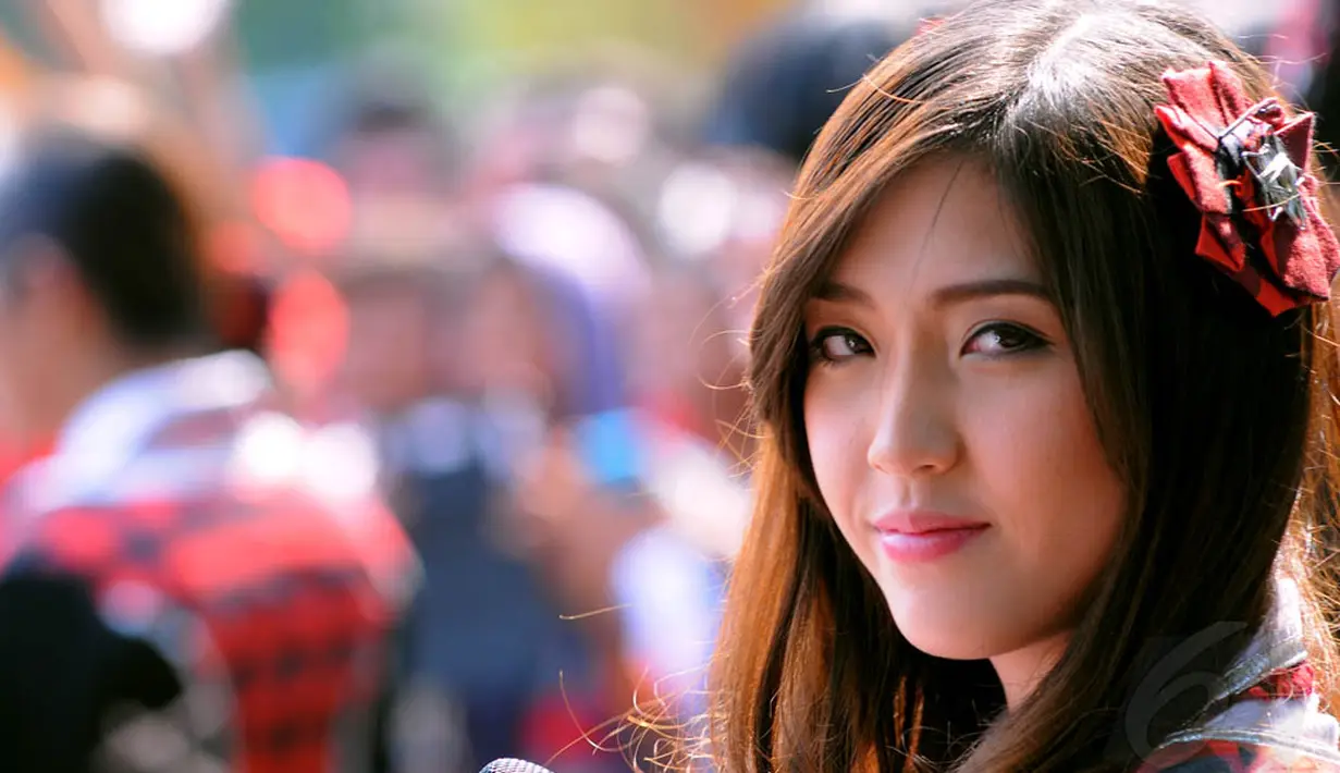 Cantiknya salah satu member idol group JKT48, Jakarta, Minggu (17/8/14). (Liputan6.com/Faisal R Syam)