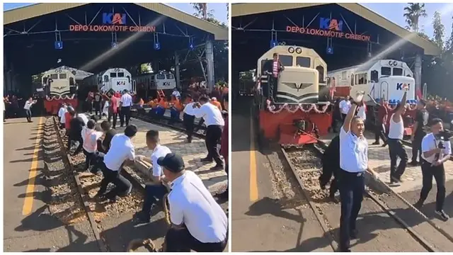 Aksi Pegawai PT KAI Ikut Lomba Tarik Lokomotif saat HUT RI ke-78 Ini Viral
