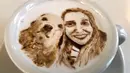 Foto pada 1 Maret 2018 memperlihatkan seni melukis latte atau latte art yang dibuat barista Korea Selatan, Lee Kang-Bin di kedai kopi, Seoul. Lee membutuhkan waktu sekitar 15 menit untuk menyelesaikan menghias secangkir latte. (AP/Dino Hazell)