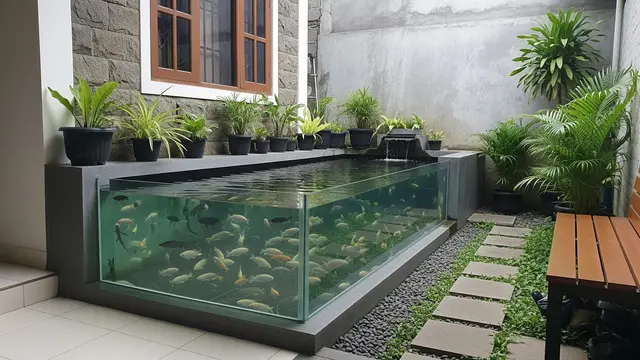 Model Halaman Belakang Rumah Kecil dengan Kolam Ikan Lele atau Nila untuk Konsumsi/ Ilustrasi AI