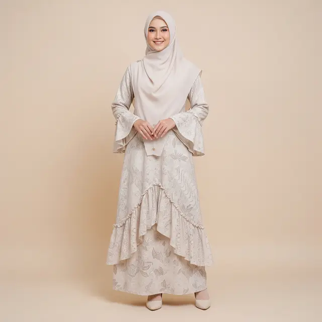 Model Gamis Batik Brokat Ivory Terbaru untuk Ramadan 2026
