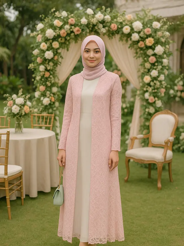 Model Cardigan Brokat Panjang untuk Kondangan