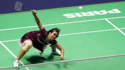 Gregoria Mariska Tunjung sukses mengalahkan wakil Denmark Julie Dawall Jakobsen dua gim langsung (21-17, 21-8). (Dimitar DILKOFF/AFP)