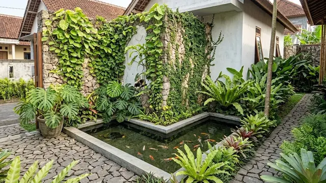 Kolam Persegi Panjang Dangkal di Sudut Halaman