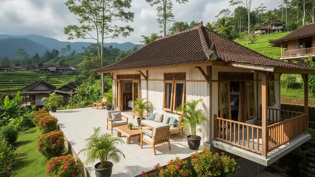 Model Rumah Tropis di Lereng Gunung/ Ilustrasi AI