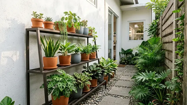 Inspirasi Sudut Hijau di Samping Rumah yang Sempit agar Terasa Sejuk dan Produktif (AI Generated)