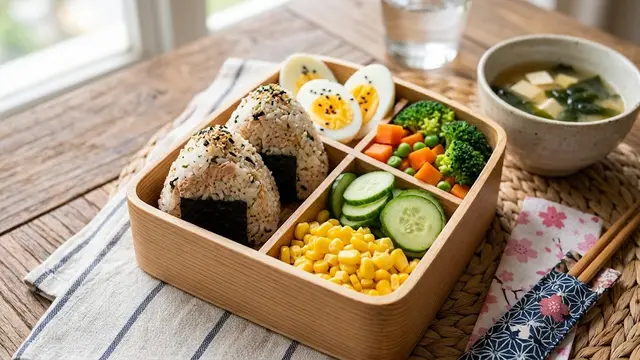 Bento Onigiri Tuna dengan Timun dan Jagung