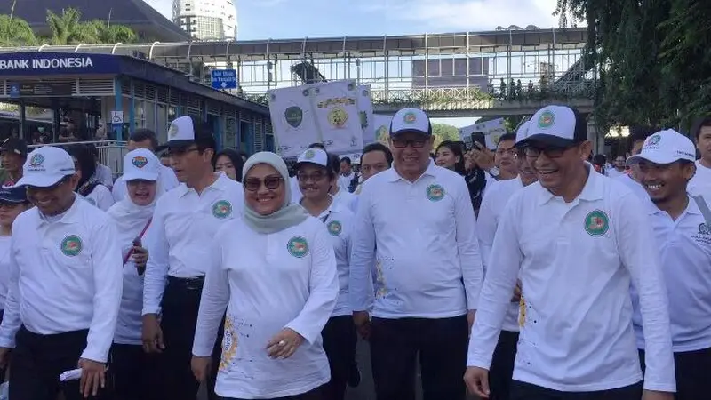 Perayaan emas Keselamatan dan Kesehatan Kerja (K3) di Pintu Barat Daya Monas, Jakarta Pusat, Minggu (12/1/2020).Liputan6.com