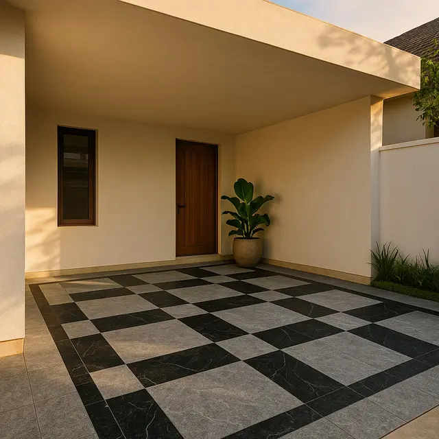 Desain Carport dengan Lantai Batu Alam yang Minimalis