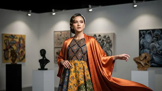 Dress Batik Asimetris + Outer Kimono Polos