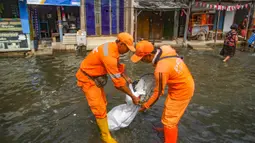 Sebelumnya, pada Senin (18/11/2024), Badan Penanggulangan Bencana Daerah (BPBD) DKI Jakarta mencatat ada tiga RT di wilayah Jakarta Utara yang terendam banjir rob. (merdeka.com/Arie Basuki)