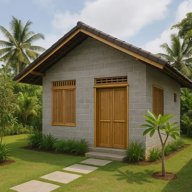 Model Rumah Kecil dari Batako dan Bambu yang Murah tapi Elegan