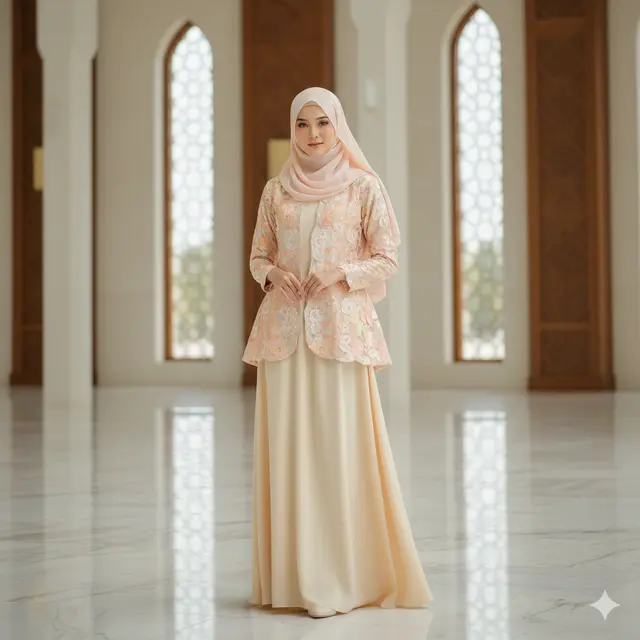 Model Gamis Brokat Cardigan untuk Tampil Anggun