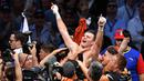 Petinju Australia, Jeff Horn, melakukan selebrasi usai berhasil mengalahkan petinju Filipina, Manny Pacquiao di Stadion Suncorp, Brisbane, Australia, Minggu (2/7/2017). Jeff Horn berhasil merebut sabuk juara kelas welter versi WBO. (EPA/Dan Peled)