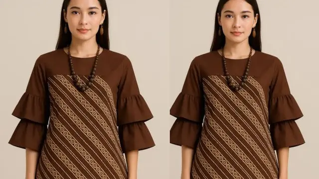 Model Batik Lengan Lonceng Dua Tingkat Kombinasi Polos dan Motif