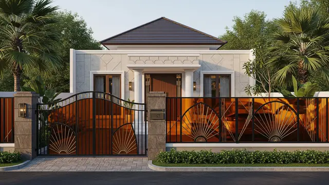 Model Rumah Kecil Tapi Mewah dengan Pagar Besi Kombinasi Polikarbonat 2025/ Ilustrasi AI