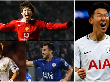 Berikut ini daftar pemain Asia yang paling sukses di Premier League. diantaranya, Shinji Okazaki dari Jepang dan Ji-Sung Park dan Son Heung-Min dari Korea Selatan. (Foto-foto Kolase dari AFP).