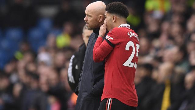 Manajer Manchester United, Erik ten Hag dengan Jadon Sancho.