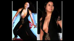Artis Ha Na Kyung mengalami kejadian memalukan di event bergengsi Blue Dragon Film Awards.  Tanpa sengaja ia menginjak bagian belakang gaun tersebut sehingga bagian pribadinya terlihat (Istimewa)