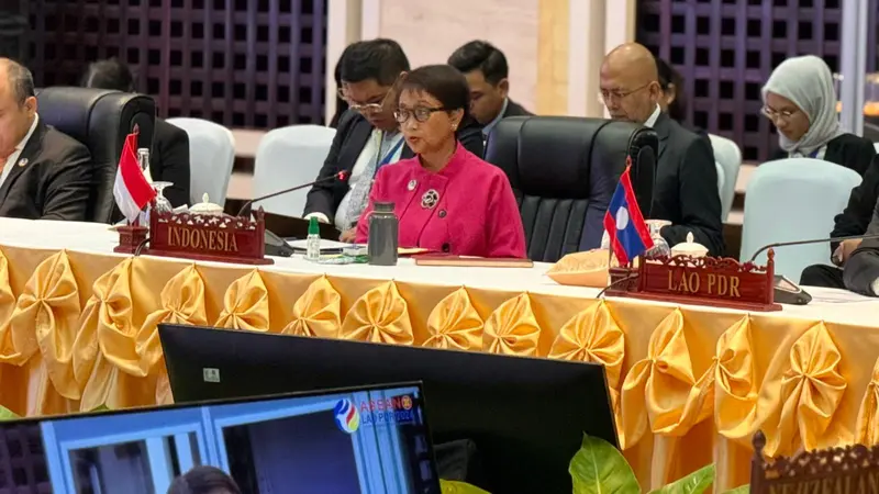 Menlu RI Retno Marsudi dalam Pertemuan ASEAN – New Zealand Post Ministerial Meeting di Vientiane, Laos (26/7/2024). (Dok. Kemlu RI)