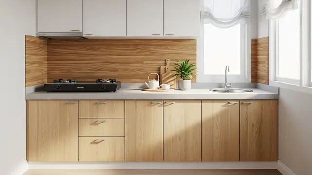 Kitchen Set Skandinavia dengan Aksen Kayu