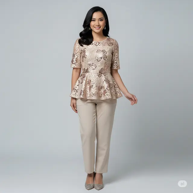 7 Inspirasi Blouse Brokat Floral Modifikasi Peplum untuk Tampilan Elegan dan Modern.