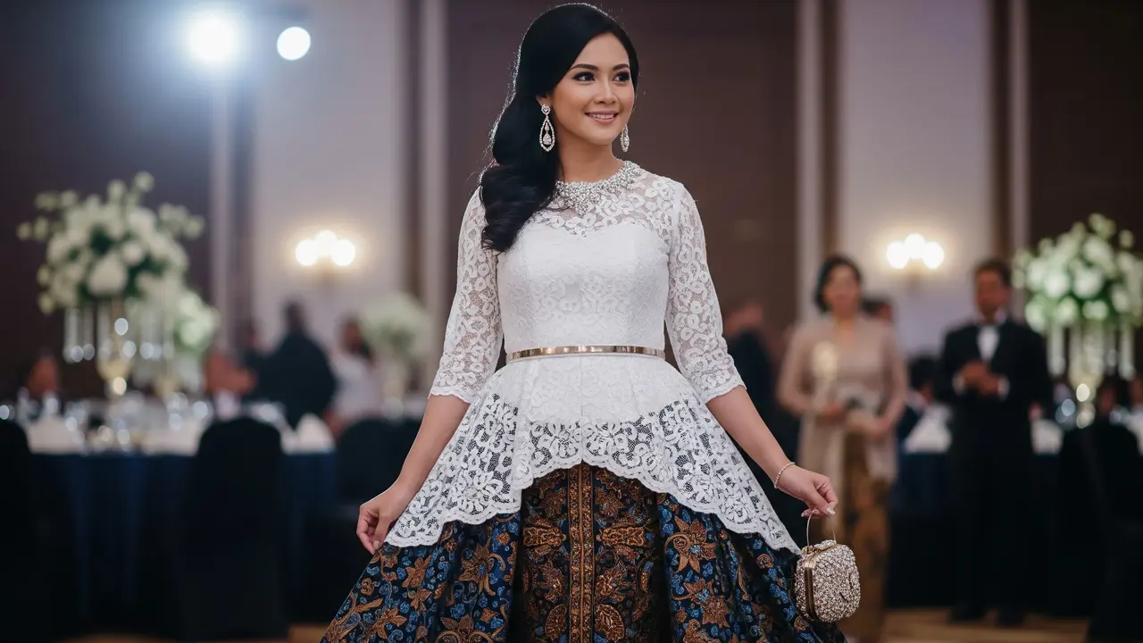 Model Atasan Brokat dengan Rok Batik Payung