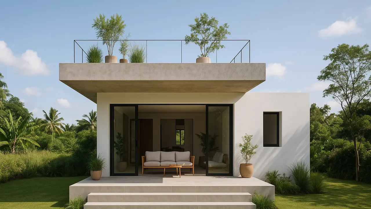 Model Teras Dak Gantung ala Pinterest untuk Rumah Minimalis 2025/ Ilustrasi oleh AI