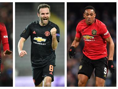 Untuk meningkatkan performa Manchester United musim depan, Ole Gunnar Solskjaer diprediksi akan menambah amunisi dengan pembelian beberapa pemain. Harga yang selangit dapat ditutupi dengan penjualan beberapa pemain yang tidak dibutuhkan. Siapa saja mereka? (Kolase Foto AFP)