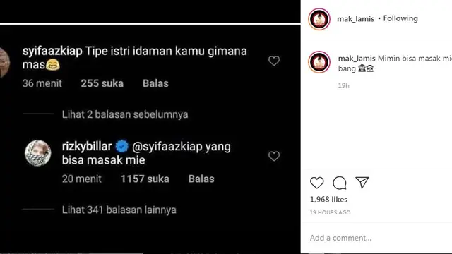 Rey Mbayang - Dinda Hauw - Rizky Billar (Foto: Instagram/@rizkybillar)