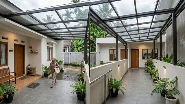 Inspirasi Lorong Rumah yang Cocok untuk Penghubung Dua Bangunan Model Atap Transparan
