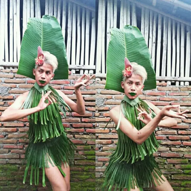 6 Outfit Kocak Melki Spomo Pakai Daun Ini Bikin Ketawa Geli