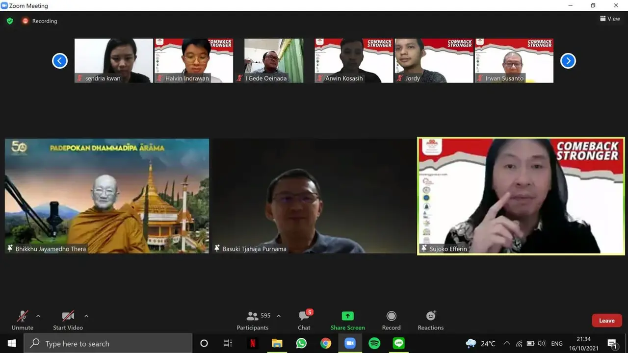 Webinar kebangsaan menyambut Sumpah Pemuda dengan tema Comeback Stronger. (Dian Kurniawan/Liputan6.com)
