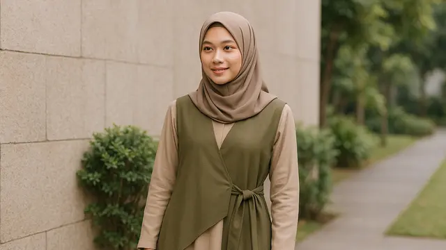 Ilustrasi gamis rompi terbaru (Foto: Rizka Nur Laily via ChatGPT)