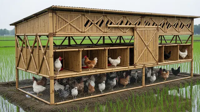 Model Kandang Ayam Bambu Modern Sirkulasi Udara Maksimal. AI