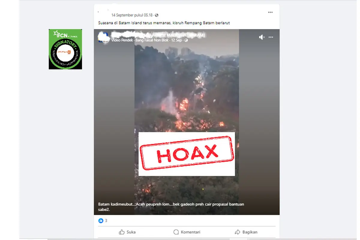 Tangkapan layar salah satu hoaks seputar kerusuhan