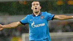 Selebrasi gol striker Zenit St Petersburg Aleksander Kerzhakov ke gawang Anderlecht di babak play-off Europa League, 16 September 2010. AFP PHOTO/ BELGA/ DIRK WAEM - BRUNO FAHY 