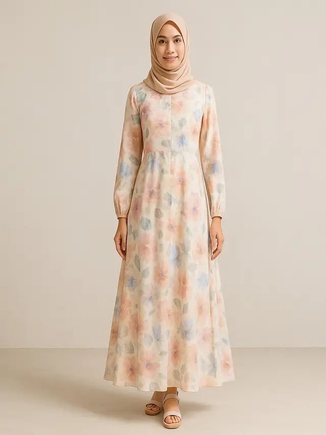 Model Gamis Simple tapi Mewah Motif Bunga/Ilustrasi gambar oleh AI