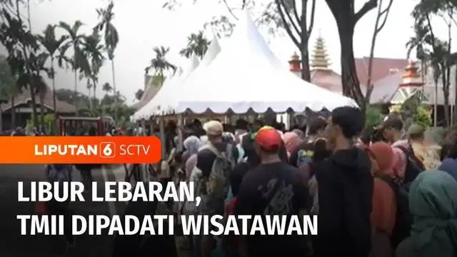 Ribuan wisatawan memadati Taman Mini Indonesia Indah, Jakarta, pada Minggu siang. Para pengunjung dari berbagai daerah antusias untuk berlibur bersama keluarga memanfaatkan sisa libur panjang lebaran dan juga Hari Buruh.