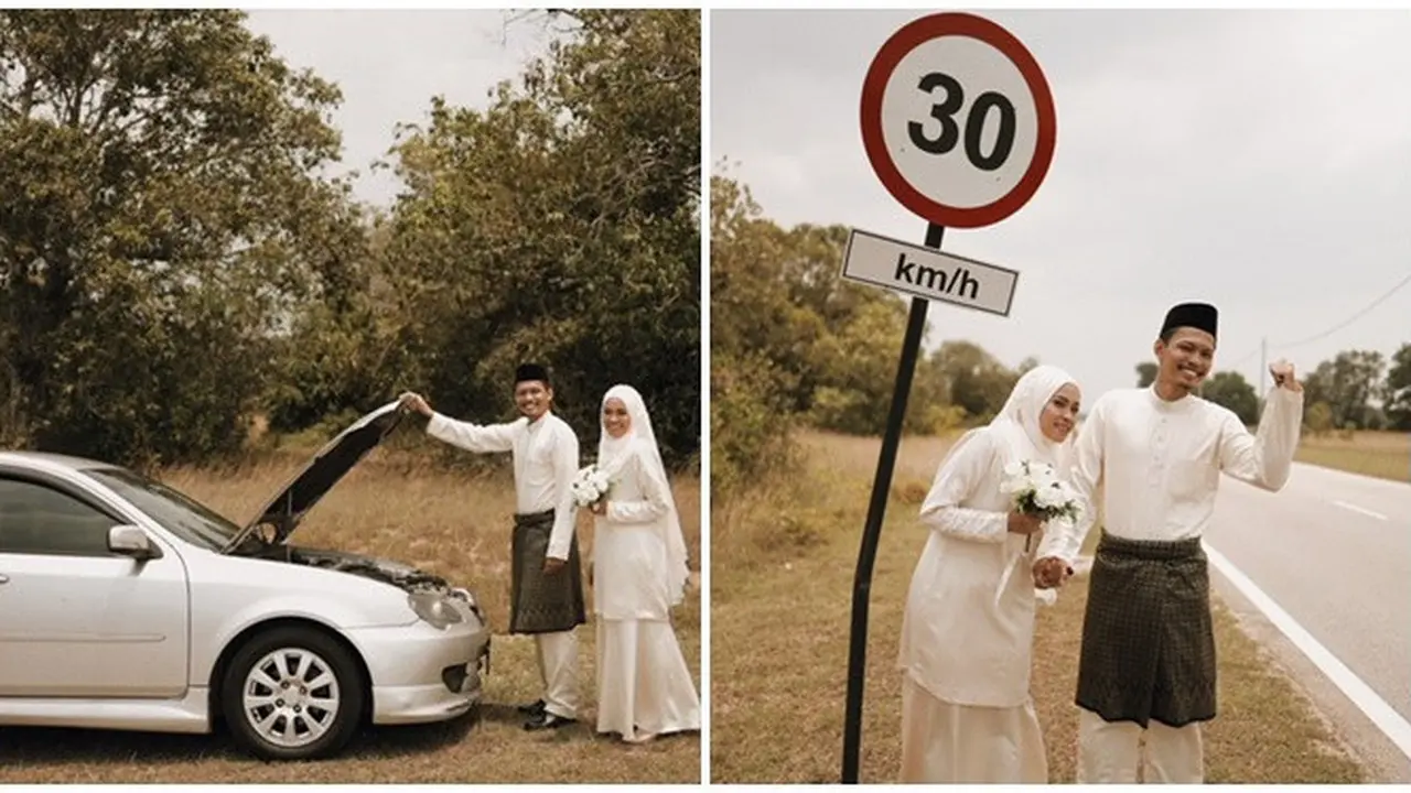 Foto Prewedding Saat Mobil Mogok di Tepi Jalan Ini Keren Banget