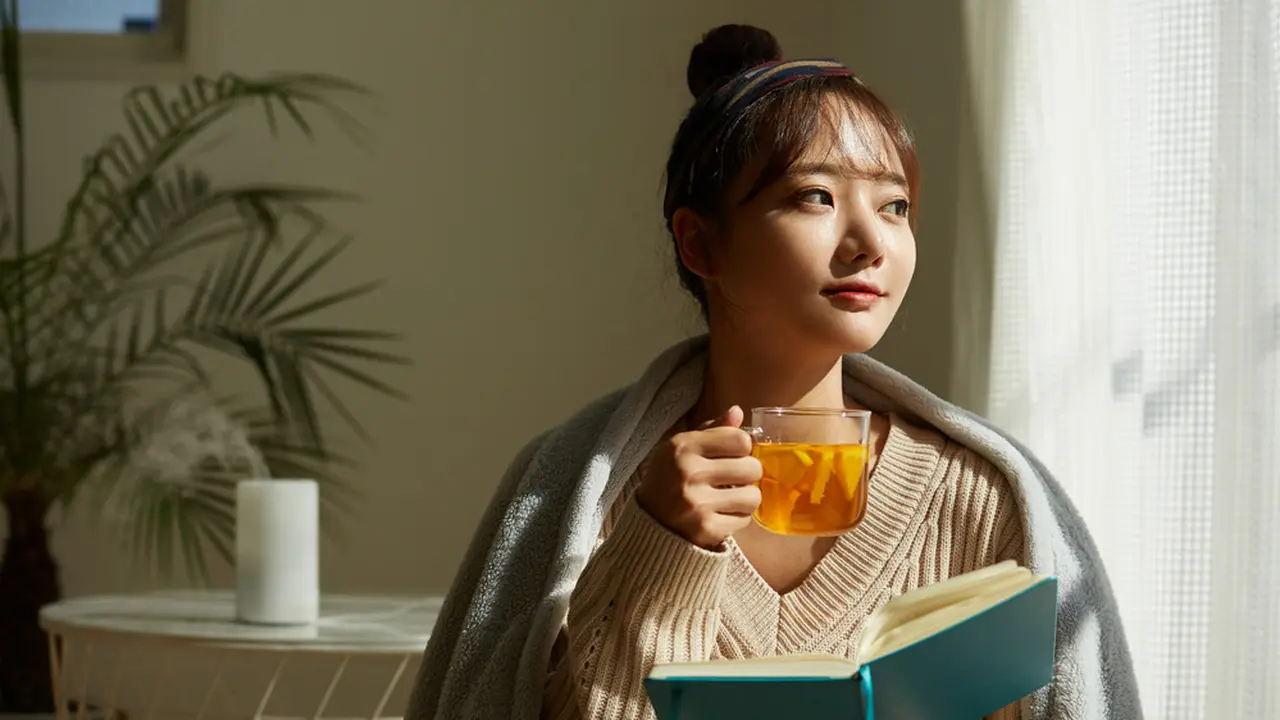 cantik santai minum teh kopi membaca buku